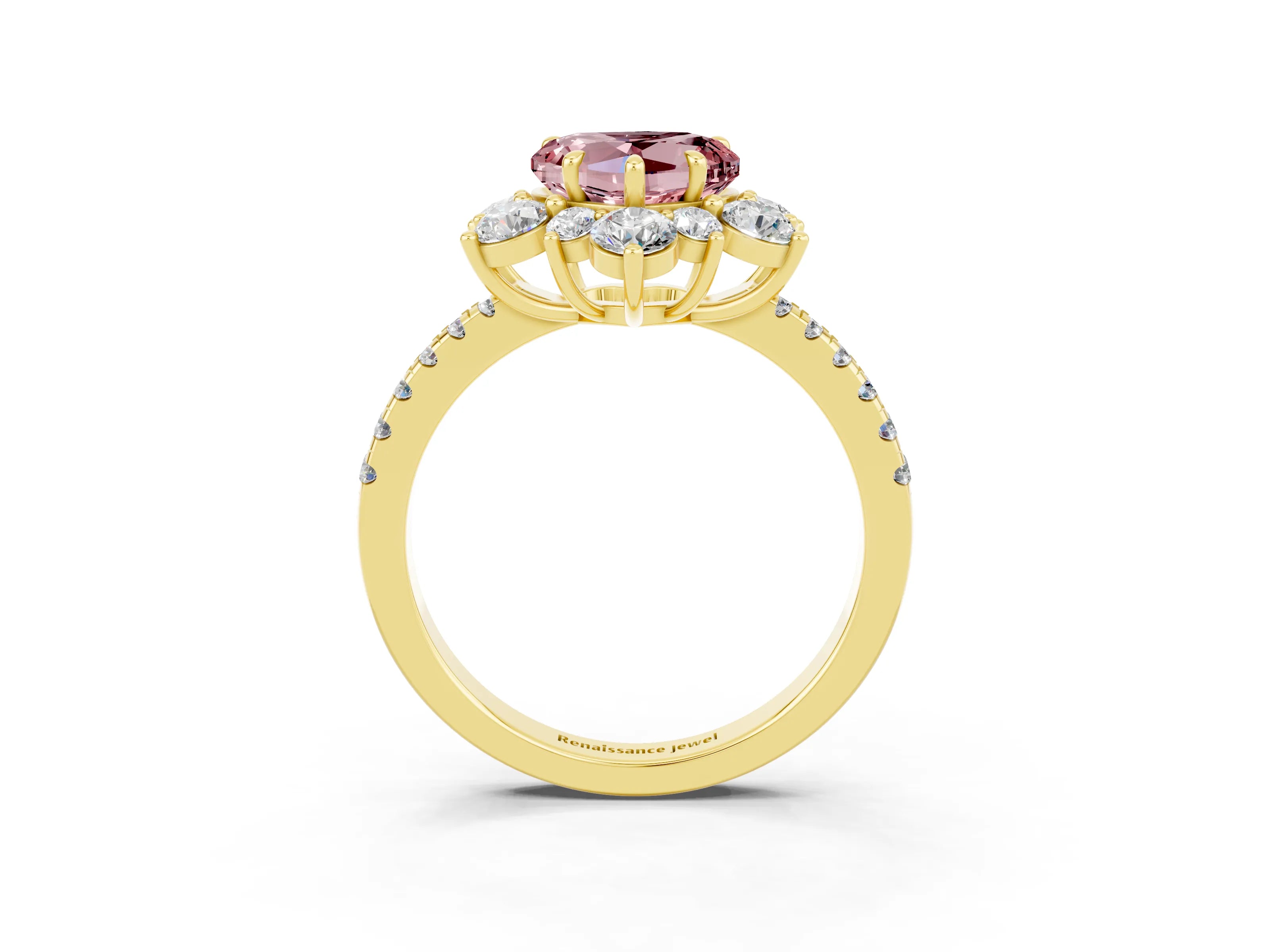 Yellow gold Heart Cut Cut Diamond Floral Halo Pave Band with Prong Setting_3