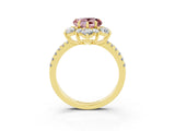 Yellow gold Heart Cut Cut Diamond Floral Halo Pave Band with Prong Setting_3