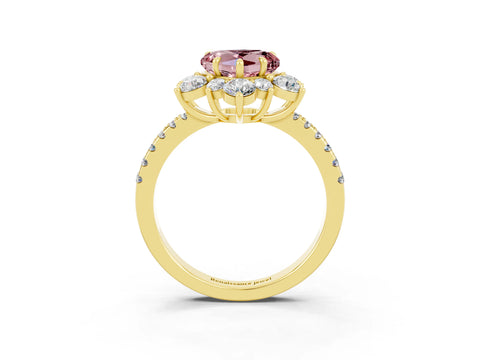 Yellow gold Heart Cut Cut Diamond Floral Halo Pave Band with Prong Setting_3