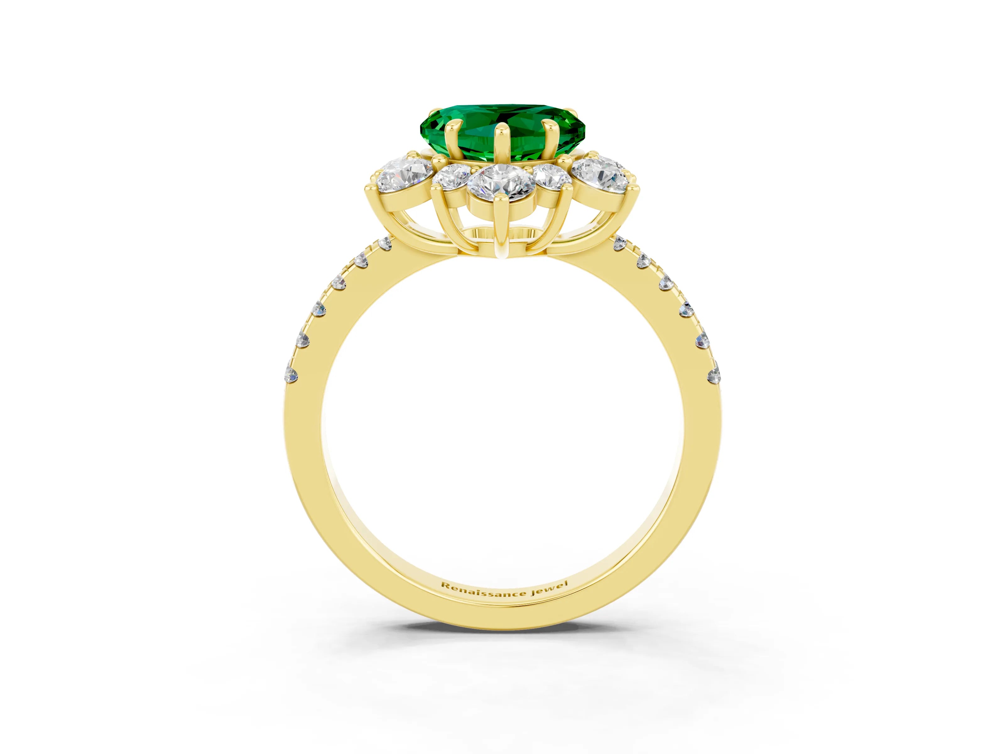 Yellow gold Heart Cut Cut Diamond Floral Halo Pave Band with Prong Setting_3