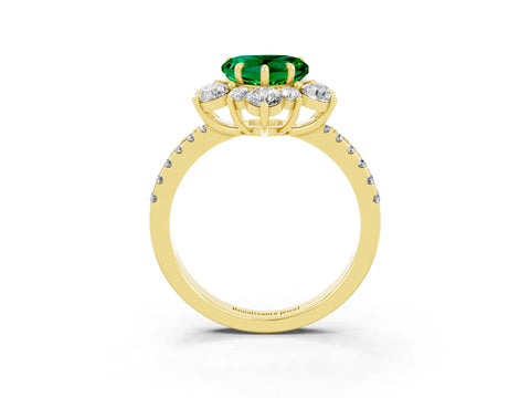 Yellow gold Heart Cut Cut Diamond Floral Halo Pave Band with Prong Setting_3