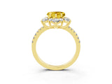 Yellow gold Heart Cut Cut Diamond Floral Halo Pave Band with Prong Setting_3