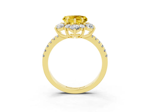 Yellow gold Heart Cut Cut Diamond Floral Halo Pave Band with Prong Setting_3