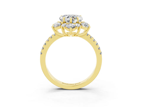 Yellow gold Heart Cut Cut Diamond Floral Halo Pave Band with Prong Setting_3