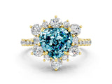 Yellow gold Heart Cut Cut Diamond Floral Halo Pave Band with Prong Setting