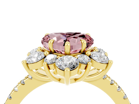 Yellow gold Heart Cut Cut Diamond Floral Halo Pave Band with Prong Setting_4
