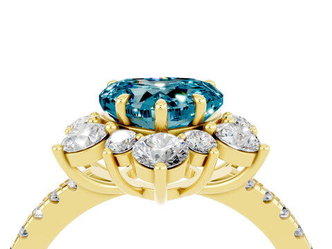 Yellow gold Heart Cut Cut Diamond Floral Halo Pave Band with Prong Setting_4