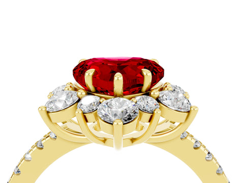 Yellow gold Heart Cut Cut Diamond Floral Halo Pave Band with Prong Setting_4