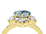 Yellow gold Heart Cut Cut Diamond Floral Halo Pave Band with Prong Setting_4