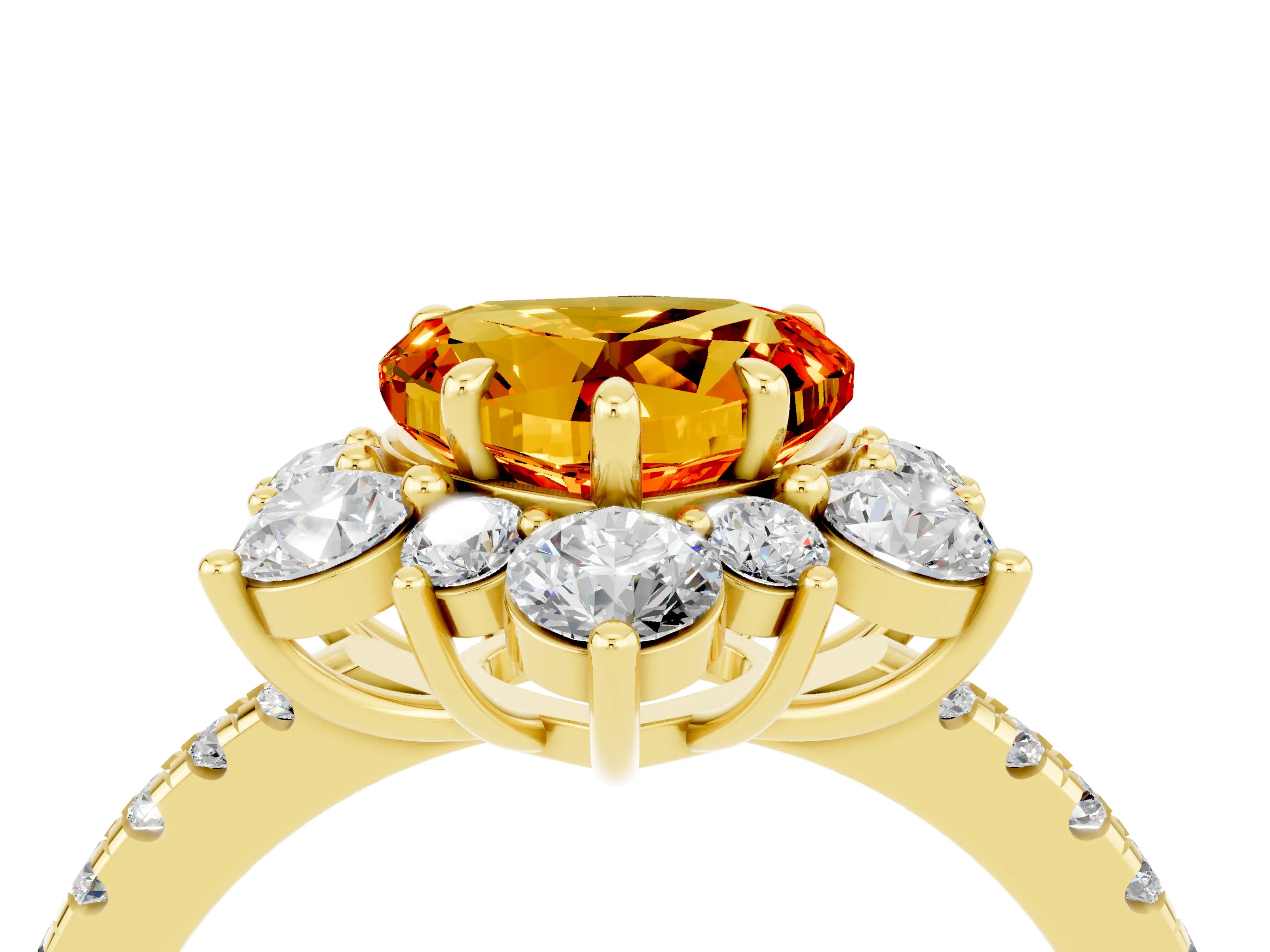 Yellow gold Heart Cut Cut Diamond Floral Halo Pave Band with Prong Setting_4