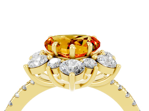 Yellow gold Heart Cut Cut Diamond Floral Halo Pave Band with Prong Setting_4