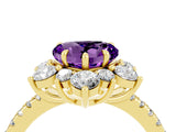 Yellow gold Heart Cut Cut Diamond Floral Halo Pave Band with Prong Setting_4