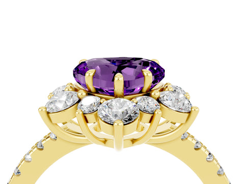 Yellow gold Heart Cut Cut Diamond Floral Halo Pave Band with Prong Setting_4