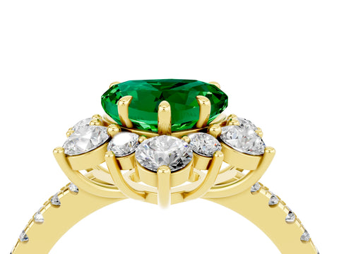 Yellow gold Heart Cut Cut Diamond Floral Halo Pave Band with Prong Setting_4