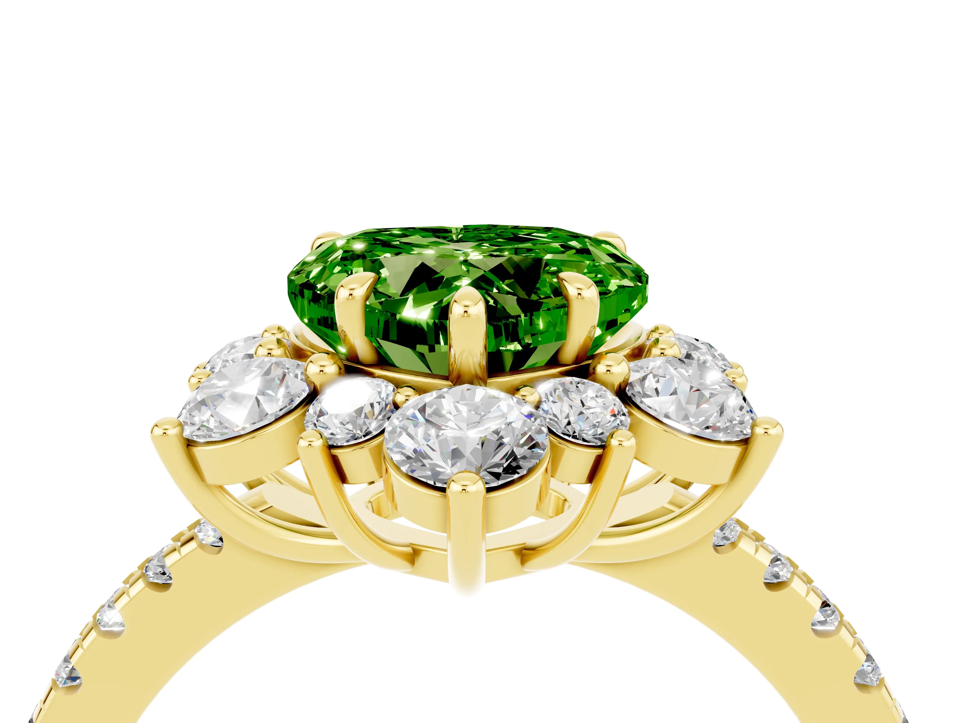 Yellow gold Heart Cut Cut Diamond Floral Halo Pave Band with Prong Setting_4