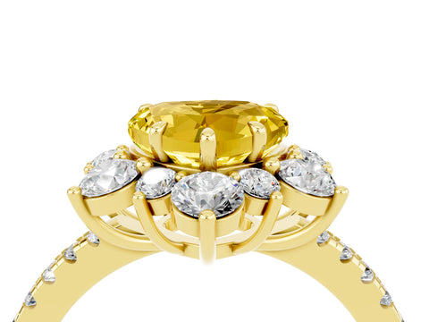 Yellow gold Heart Cut Cut Diamond Floral Halo Pave Band with Prong Setting_4