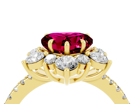 Yellow gold Heart Cut Cut Diamond Floral Halo Pave Band with Prong Setting_4