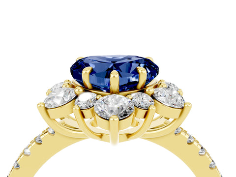 Yellow gold Heart Cut Cut Diamond Floral Halo Pave Band with Prong Setting_4
