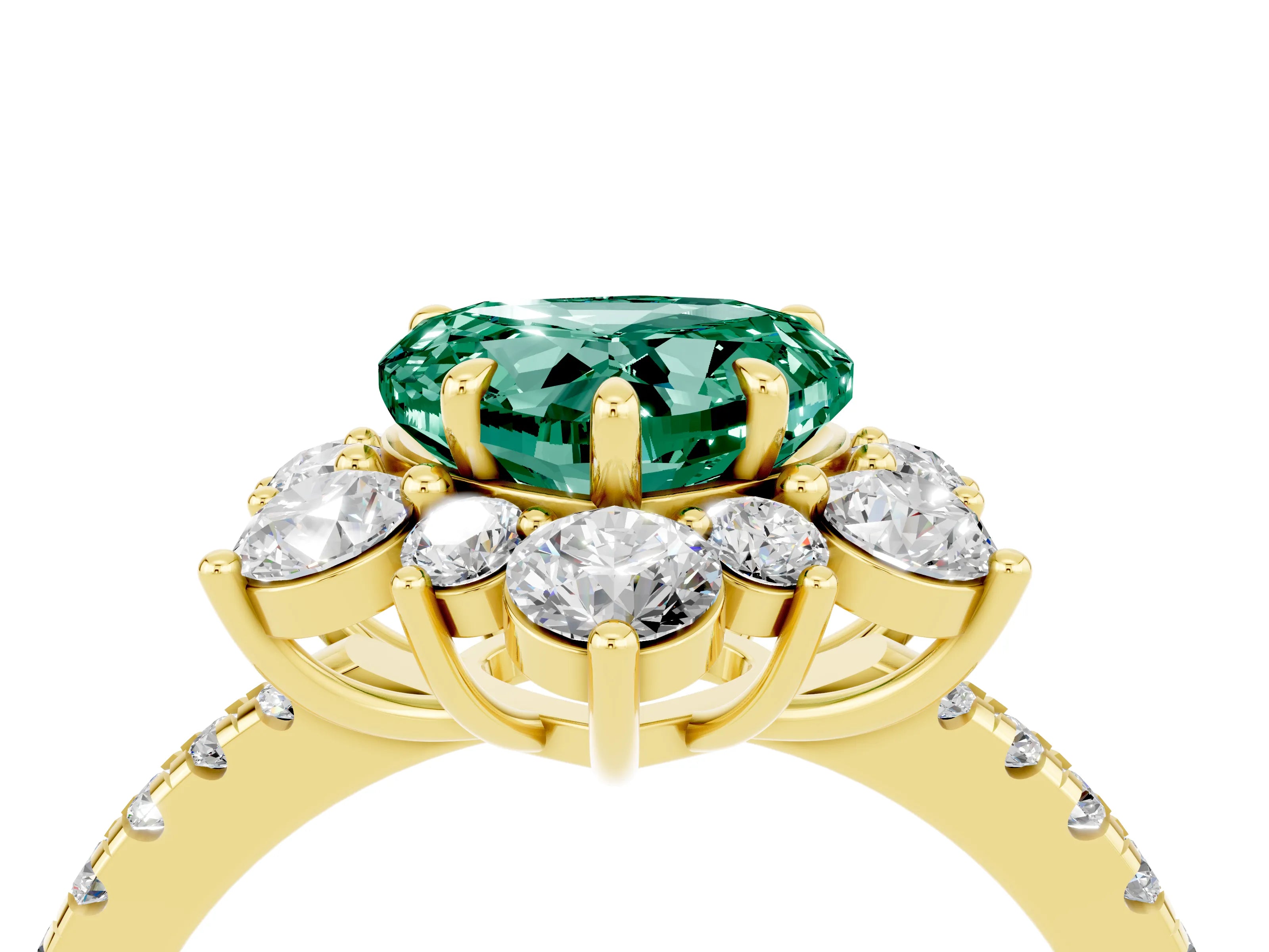Yellow gold Heart Cut Cut Diamond Floral Halo Pave Band with Prong Setting_4