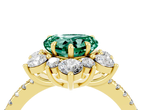 Yellow gold Heart Cut Cut Diamond Floral Halo Pave Band with Prong Setting_4