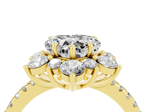 Yellow gold Heart Cut Cut Diamond Floral Halo Pave Band with Prong Setting_4