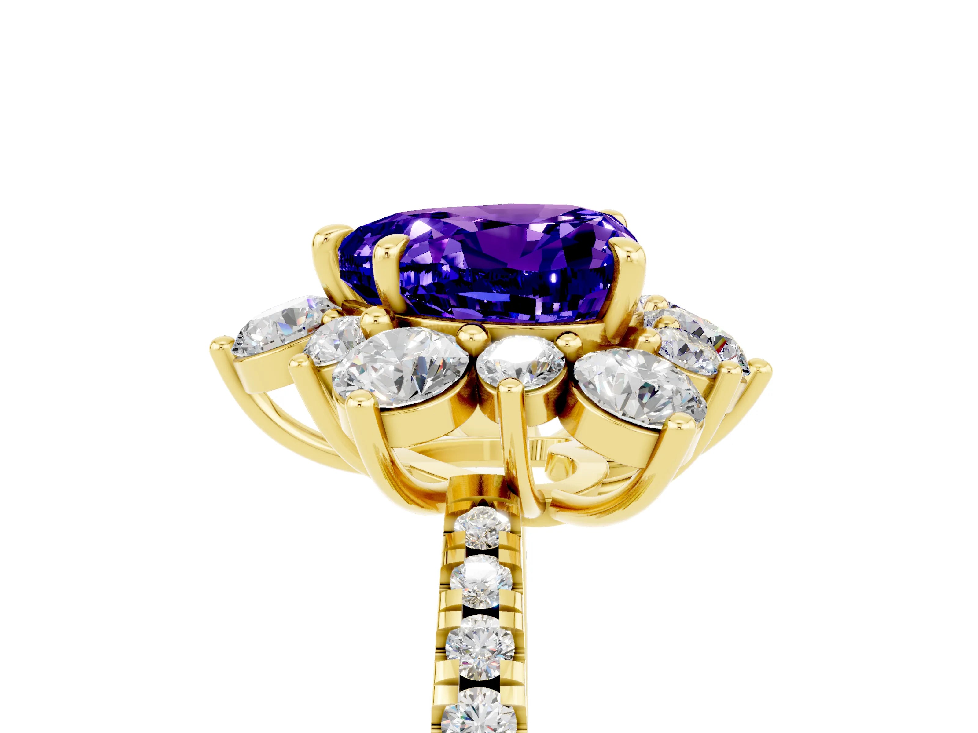 Yellow gold Heart Cut Cut Diamond Floral Halo Pave Band with Prong Setting_5