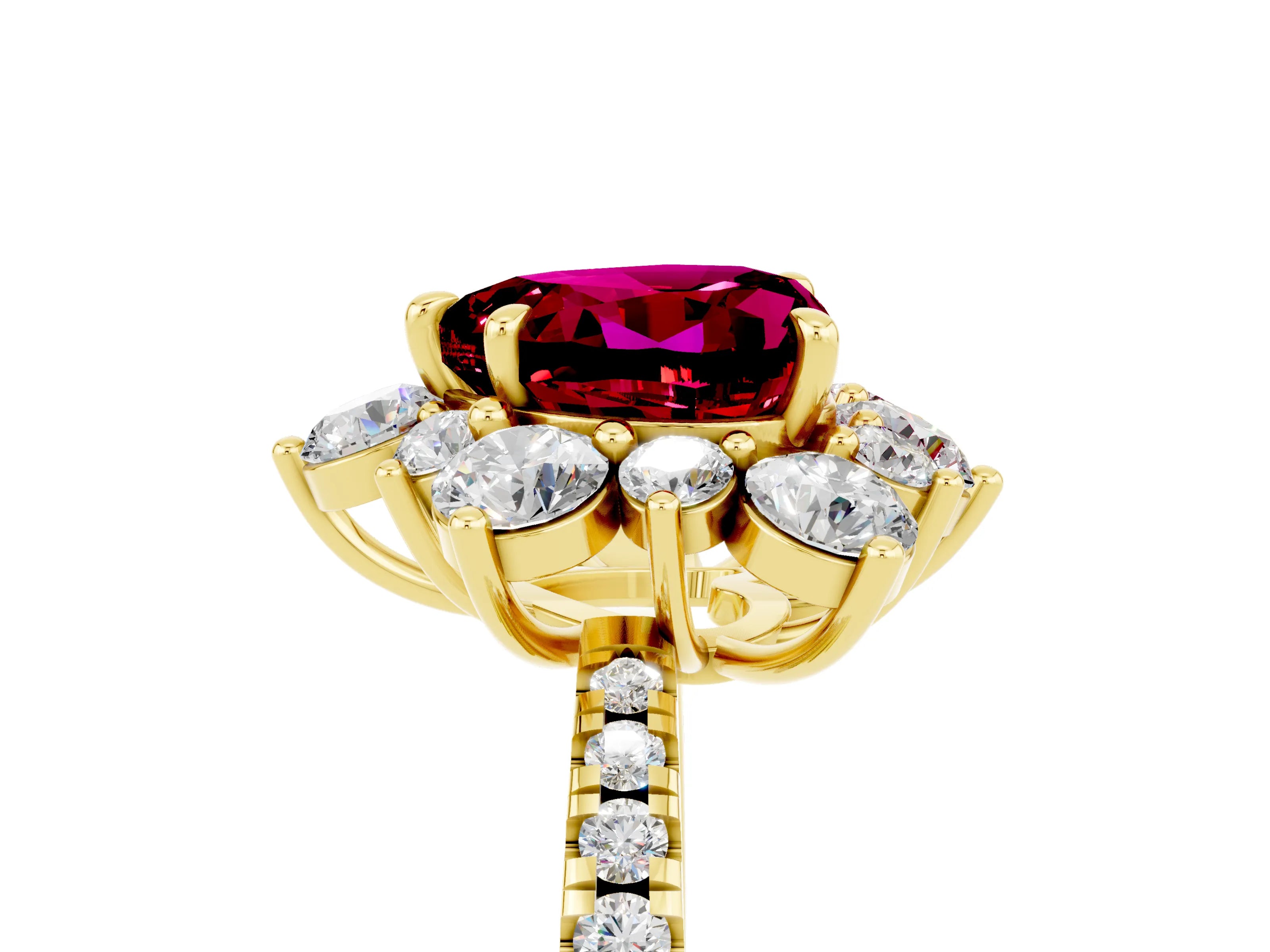 Yellow gold Heart Cut Cut Diamond Floral Halo Pave Band with Prong Setting_5