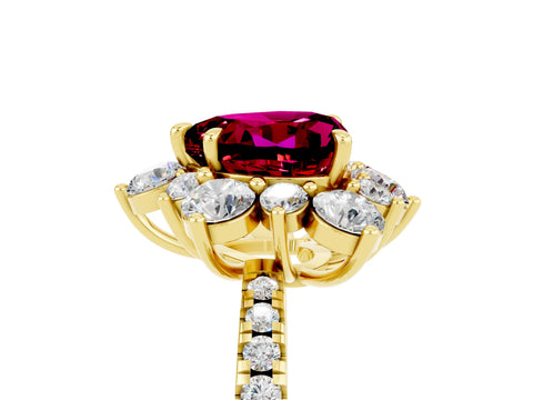 Yellow gold Heart Cut Cut Diamond Floral Halo Pave Band with Prong Setting_5
