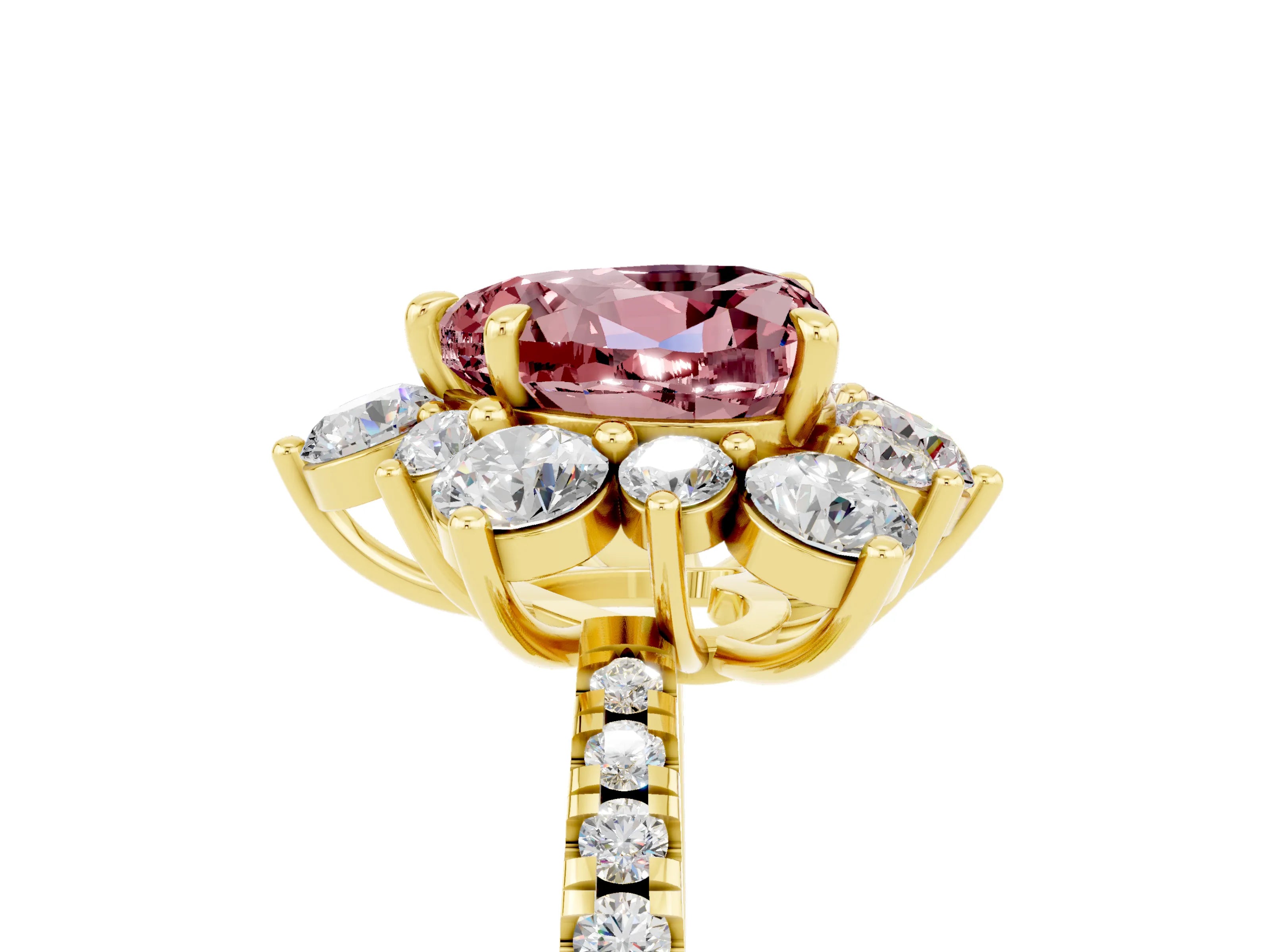 Yellow gold Heart Cut Cut Diamond Floral Halo Pave Band with Prong Setting_5