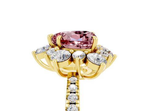 Yellow gold Heart Cut Cut Diamond Floral Halo Pave Band with Prong Setting_5