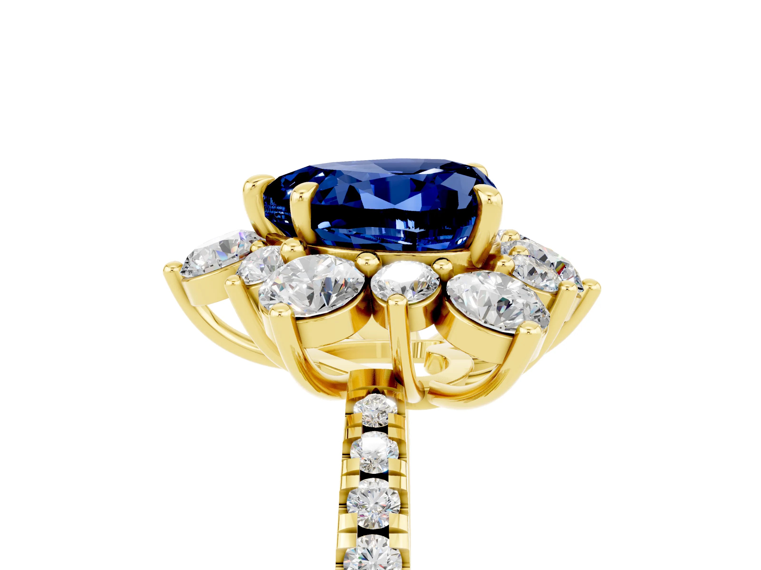 Yellow gold Heart Cut Cut Diamond Floral Halo Pave Band with Prong Setting_5
