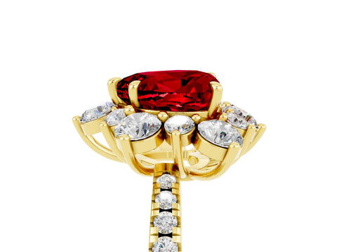 Yellow gold Heart Cut Cut Diamond Floral Halo Pave Band with Prong Setting_5