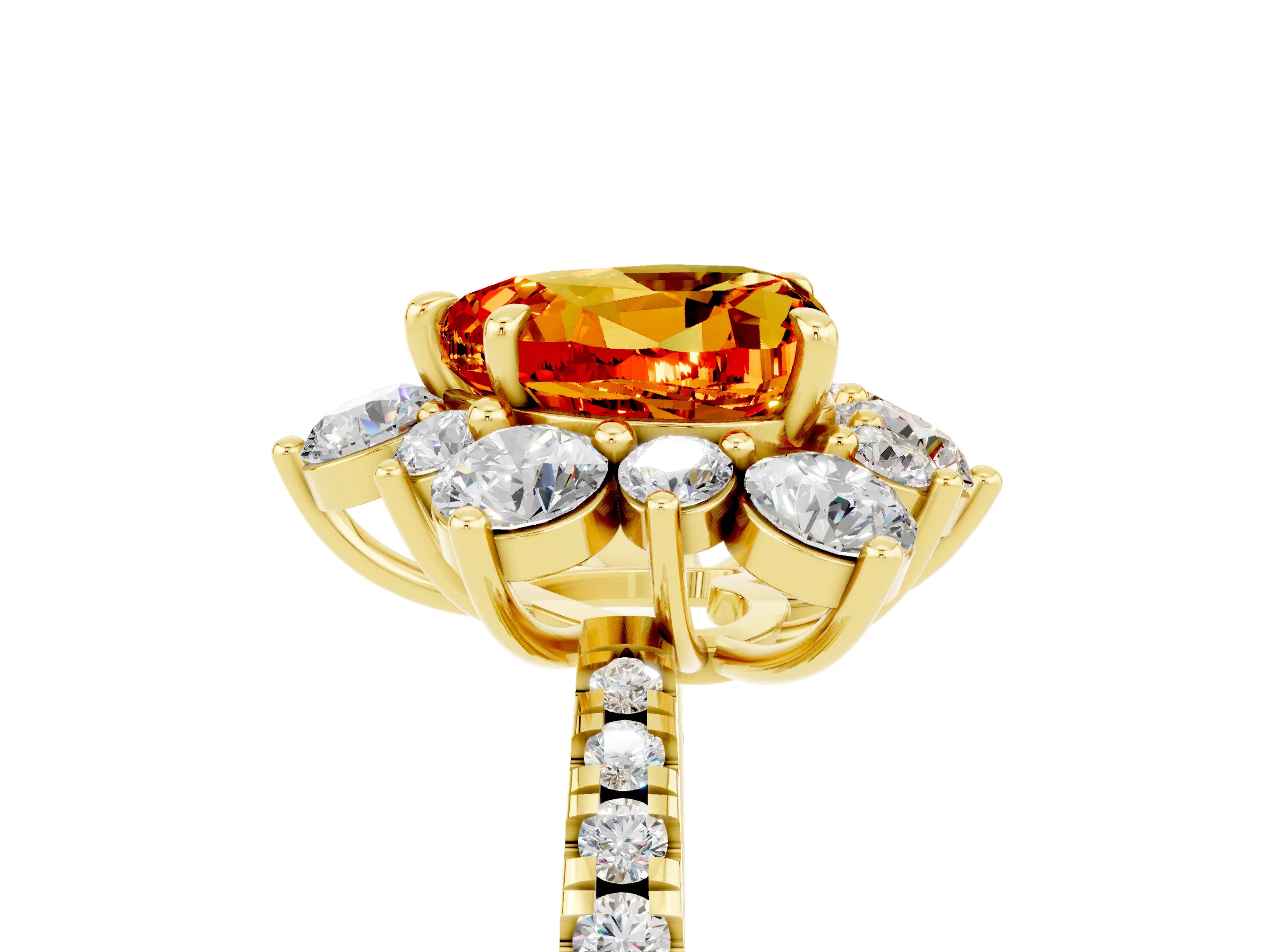 Yellow gold Heart Cut Cut Diamond Floral Halo Pave Band with Prong Setting_5