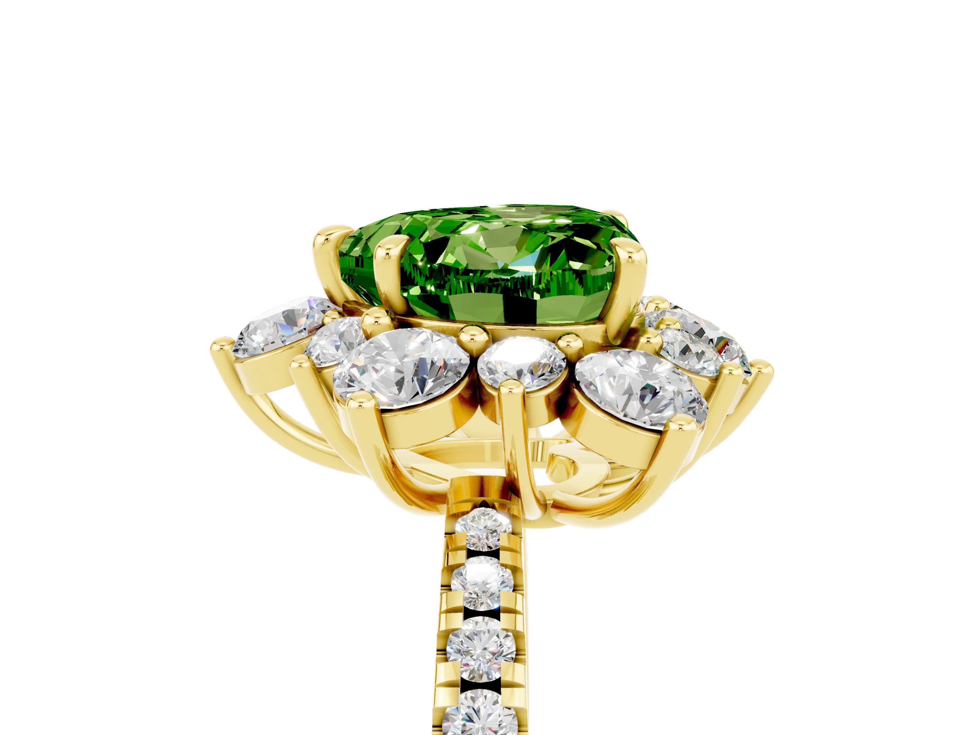 Yellow gold Heart Cut Cut Diamond Floral Halo Pave Band with Prong Setting_5