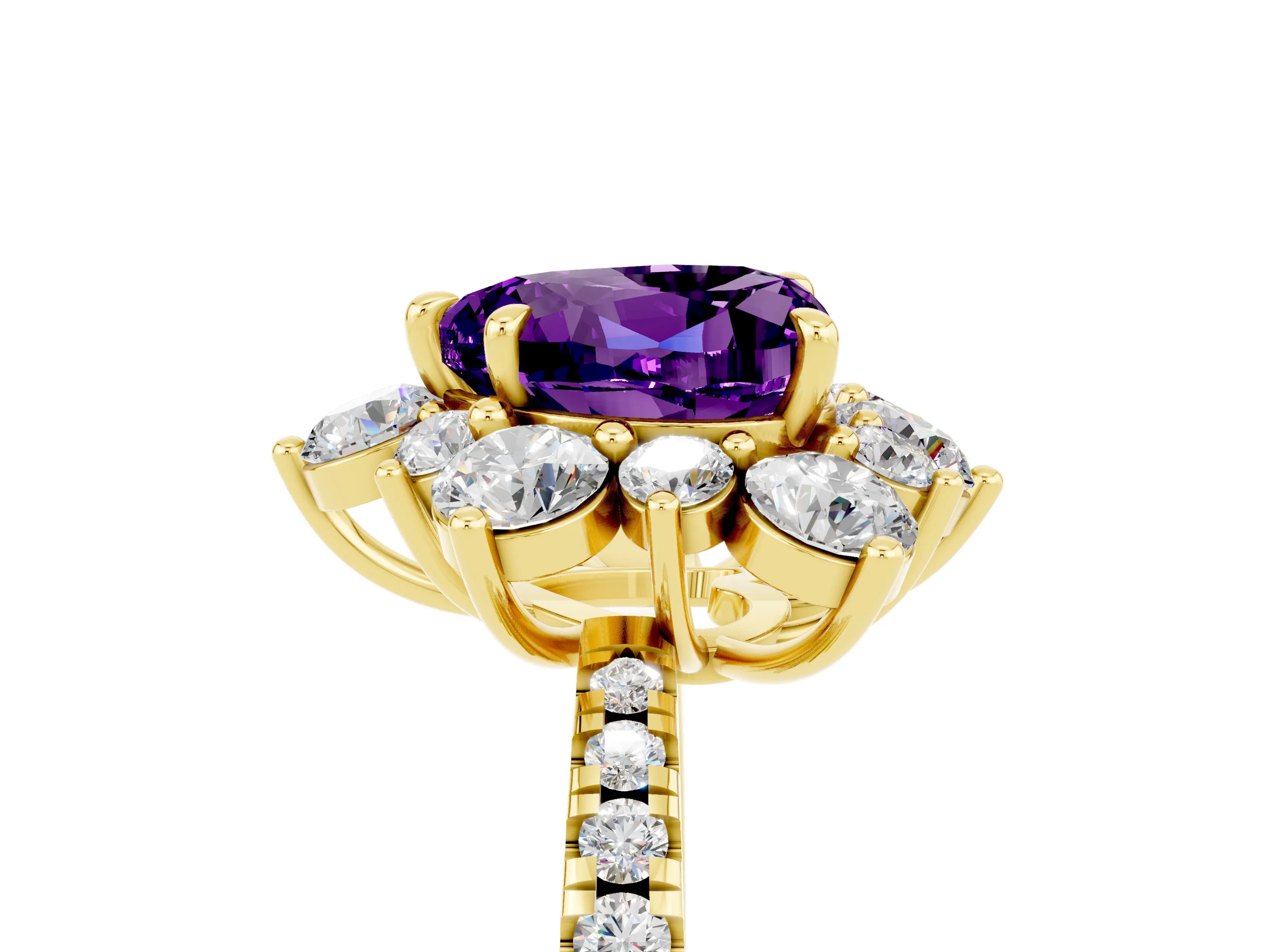 Yellow gold Heart Cut Cut Diamond Floral Halo Pave Band with Prong Setting_5