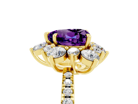 Yellow gold Heart Cut Cut Diamond Floral Halo Pave Band with Prong Setting_5