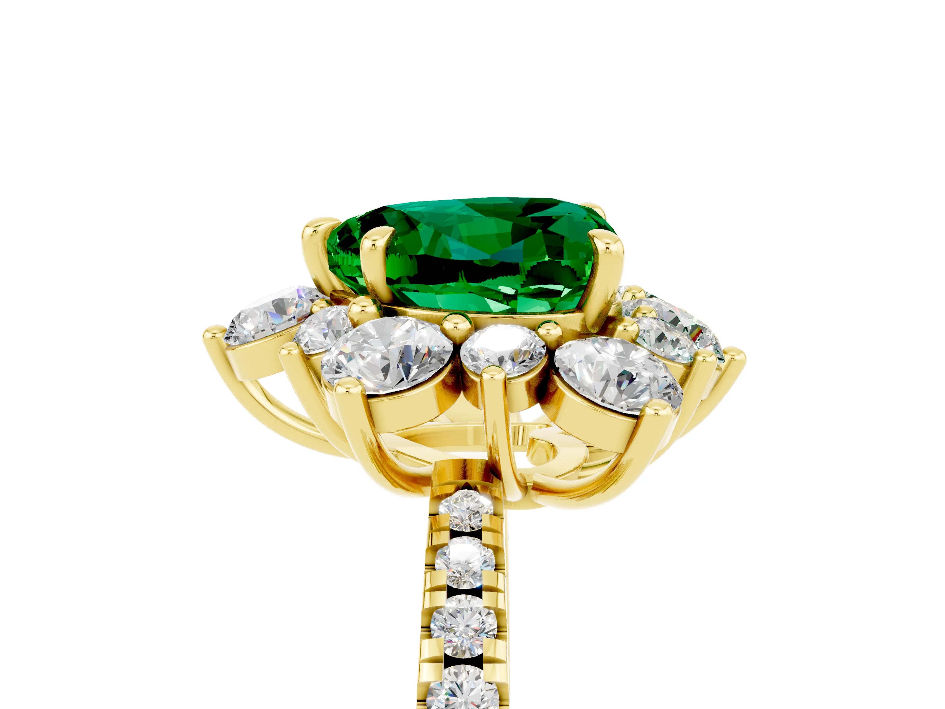 Yellow gold Heart Cut Cut Diamond Floral Halo Pave Band with Prong Setting_5
