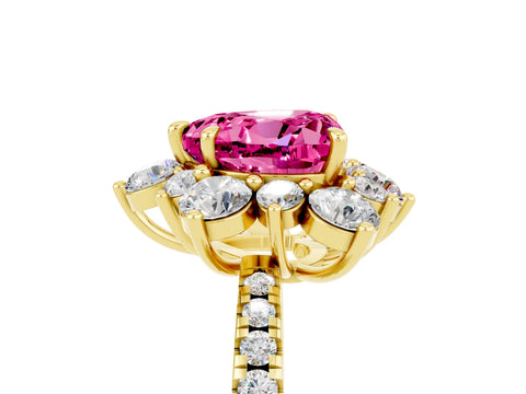 Yellow gold Heart Cut Cut Diamond Floral Halo Pave Band with Prong Setting_5