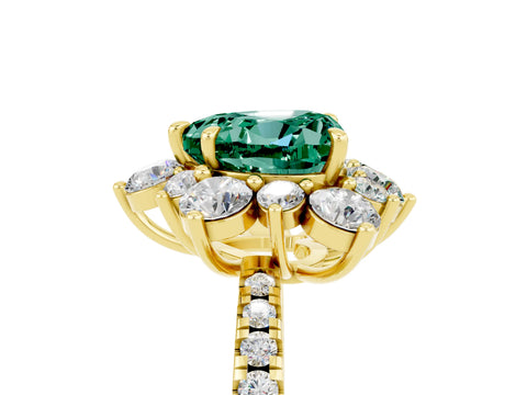 Yellow gold Heart Cut Cut Diamond Floral Halo Pave Band with Prong Setting_5