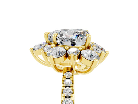 Yellow gold Heart Cut Cut Diamond Floral Halo Pave Band with Prong Setting_5