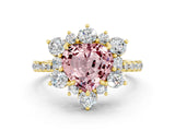 Yellow gold Heart Cut Cut Diamond Floral Halo Pave Band with Prong Setting