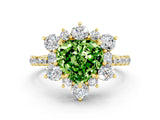 Yellow gold Heart Cut Cut Diamond Floral Halo Pave Band with Prong Setting
