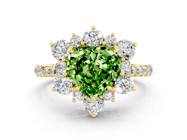 Yellow gold Heart Cut Cut Diamond Floral Halo Pave Band with Prong Setting