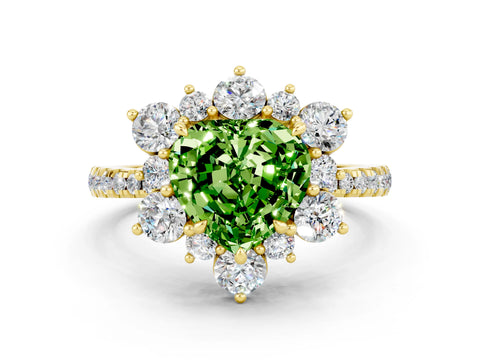 Yellow gold Heart Cut Cut Diamond Floral Halo Pave Band with Prong Setting