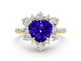 Yellow gold Heart Cut Cut Diamond Floral Halo Pave Band with Prong Setting