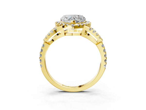 Yellow Gold Heart-Shaped Split Shank Pave Halo Engagement Ring Setting