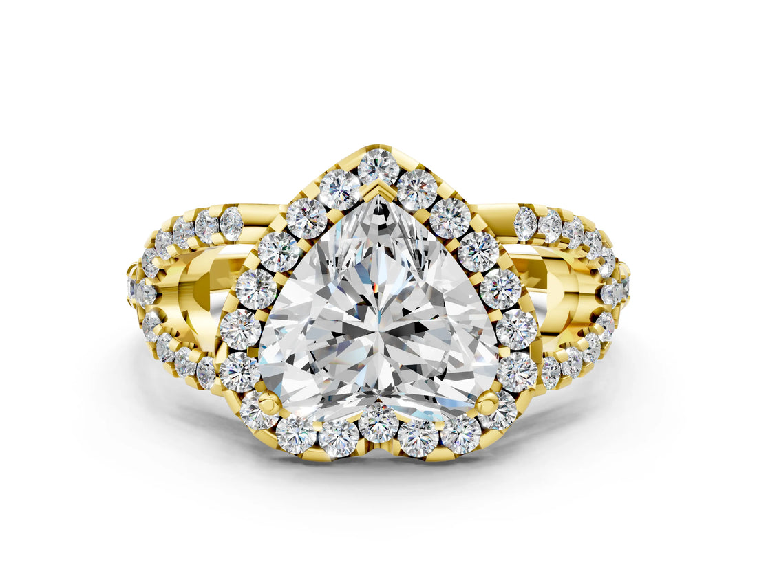 Yellow gold Heart Cut Cut Diamond Halo Engagement Ring with Open Split Pavé Band_9