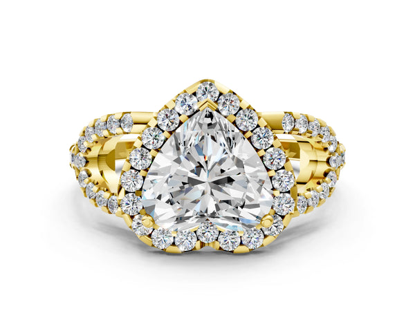 Yellow Gold Heart-Shaped Split Shank Pave Halo Engagement Ring Setting