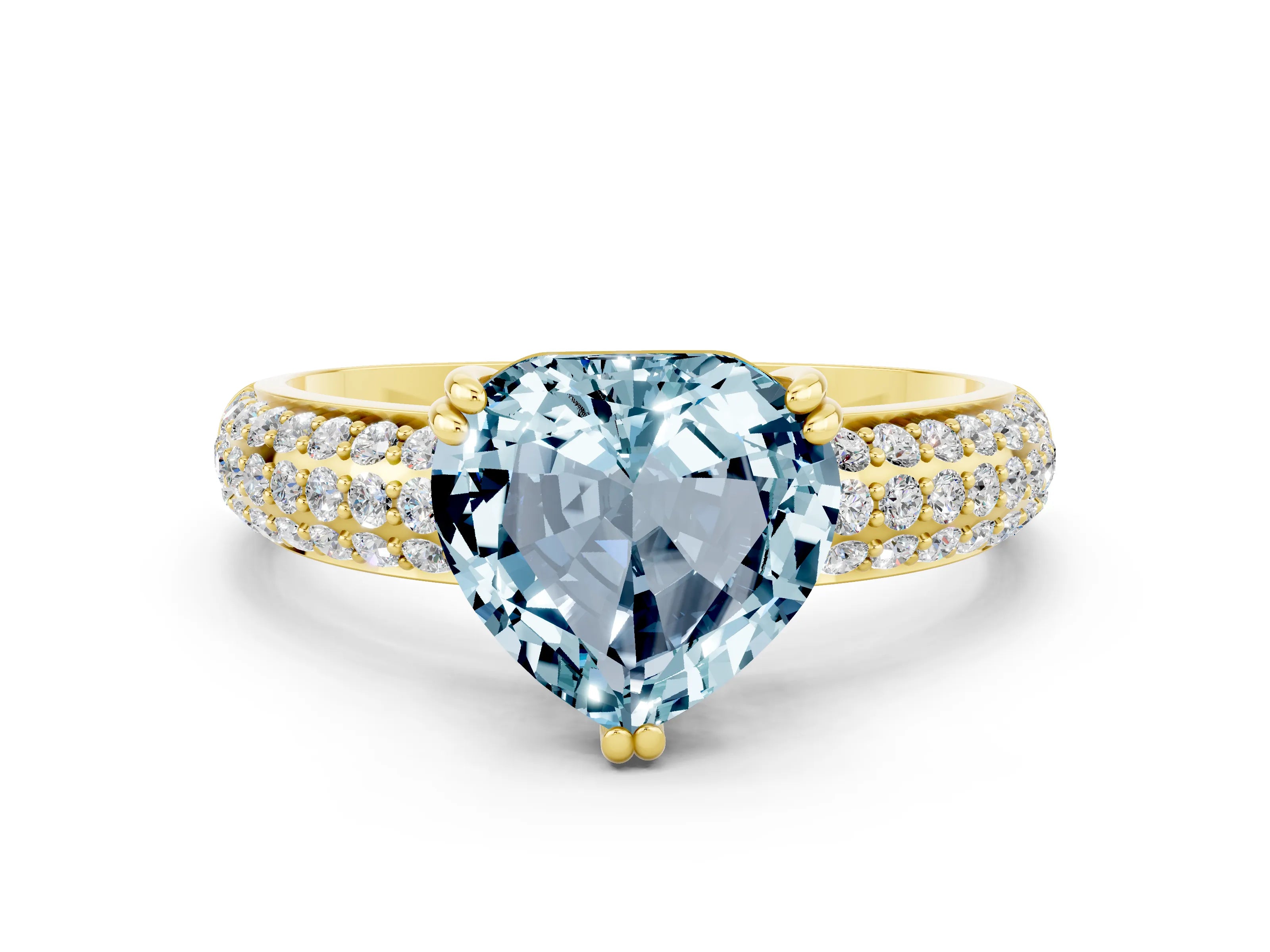 Yellow gold Heart Cut Cut Diamond Milgrain Marquise Band with Prong Setting