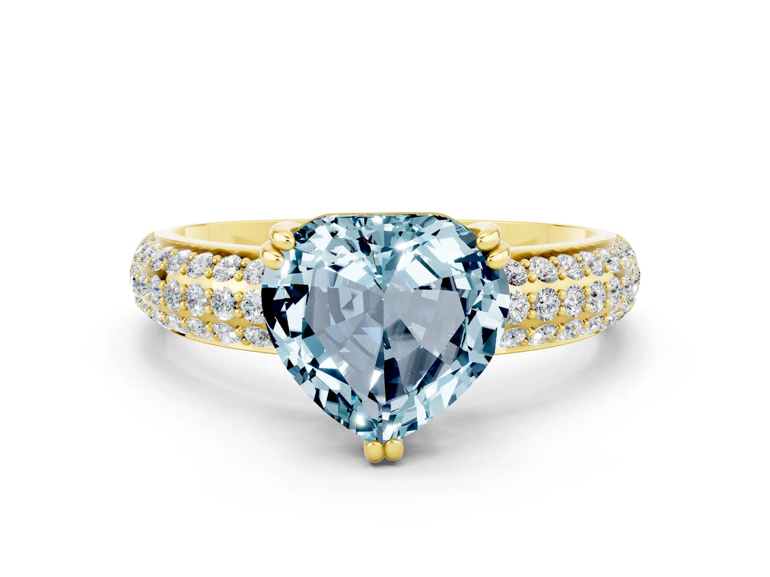 Yellow gold Heart Cut Cut Diamond Milgrain Marquise Band with Prong Setting